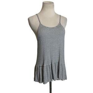 American Eagle Ribbed Striped Ruffle Tank Top Cami Size Medium